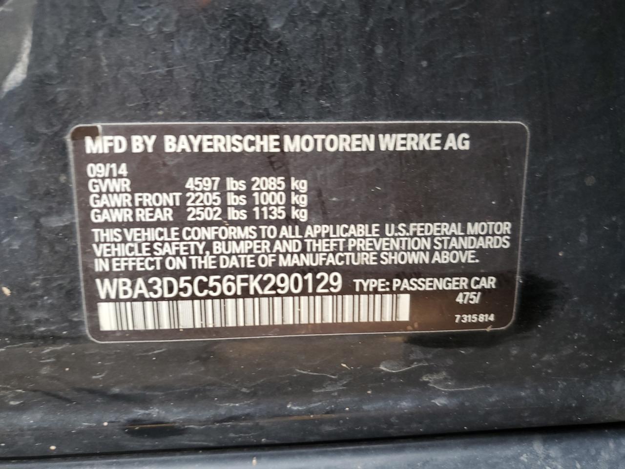 2015 BMW 328 D xDrive VIN: WBA3D5C56FK290129 Lot: 81601275