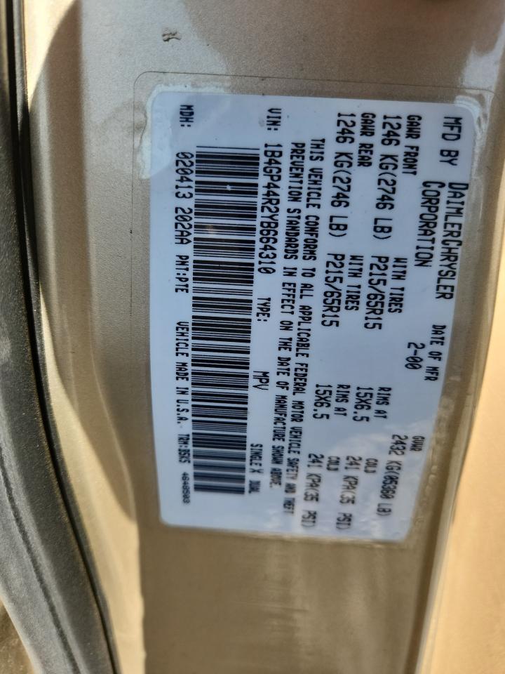 2000 Dodge Grand Caravan Se VIN: 1B4GP44R2YB664310 Lot: 80300625