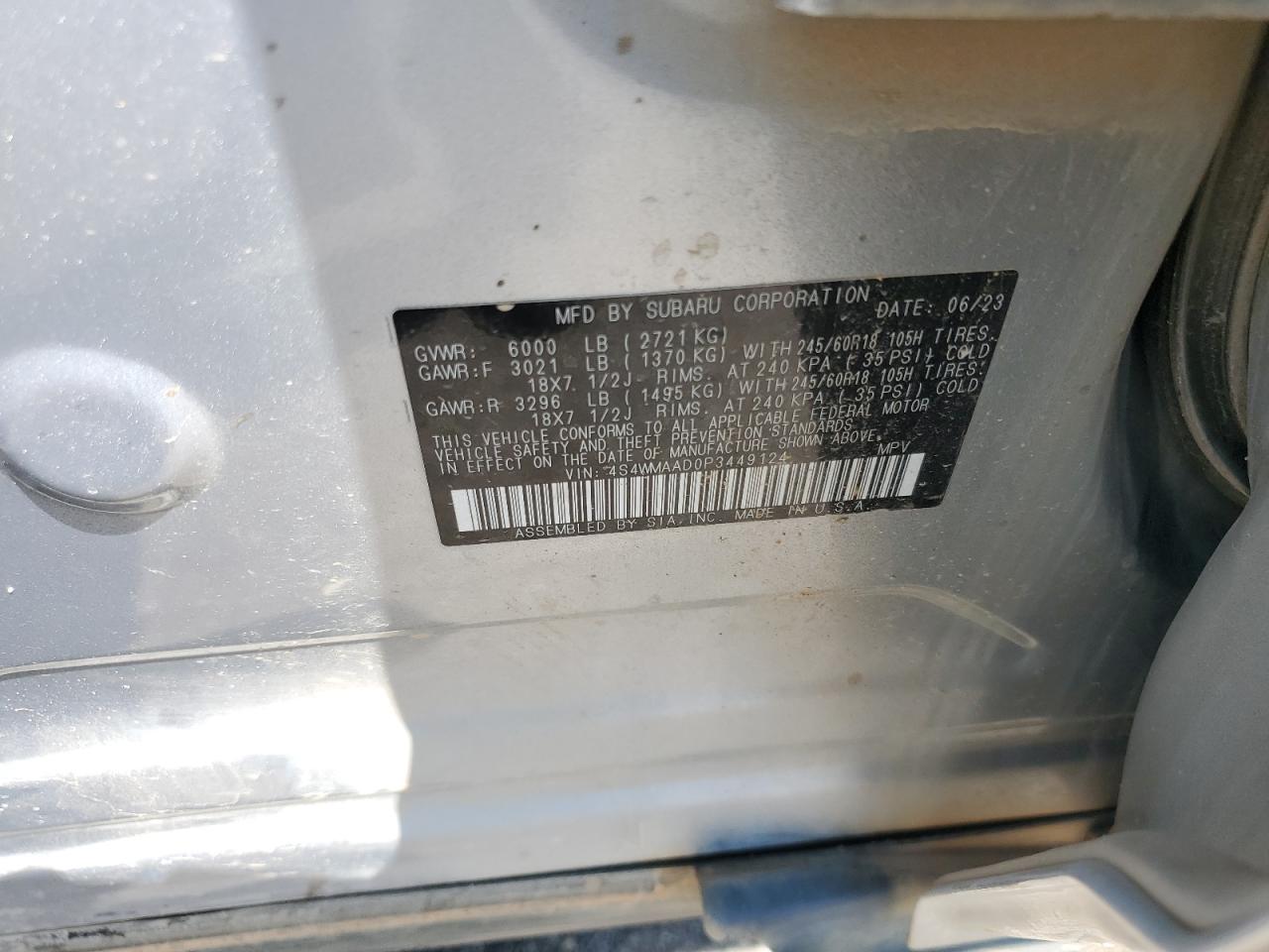 2023 Subaru Ascent VIN: 4S4WMAAD0P3449124 Lot: 80173205