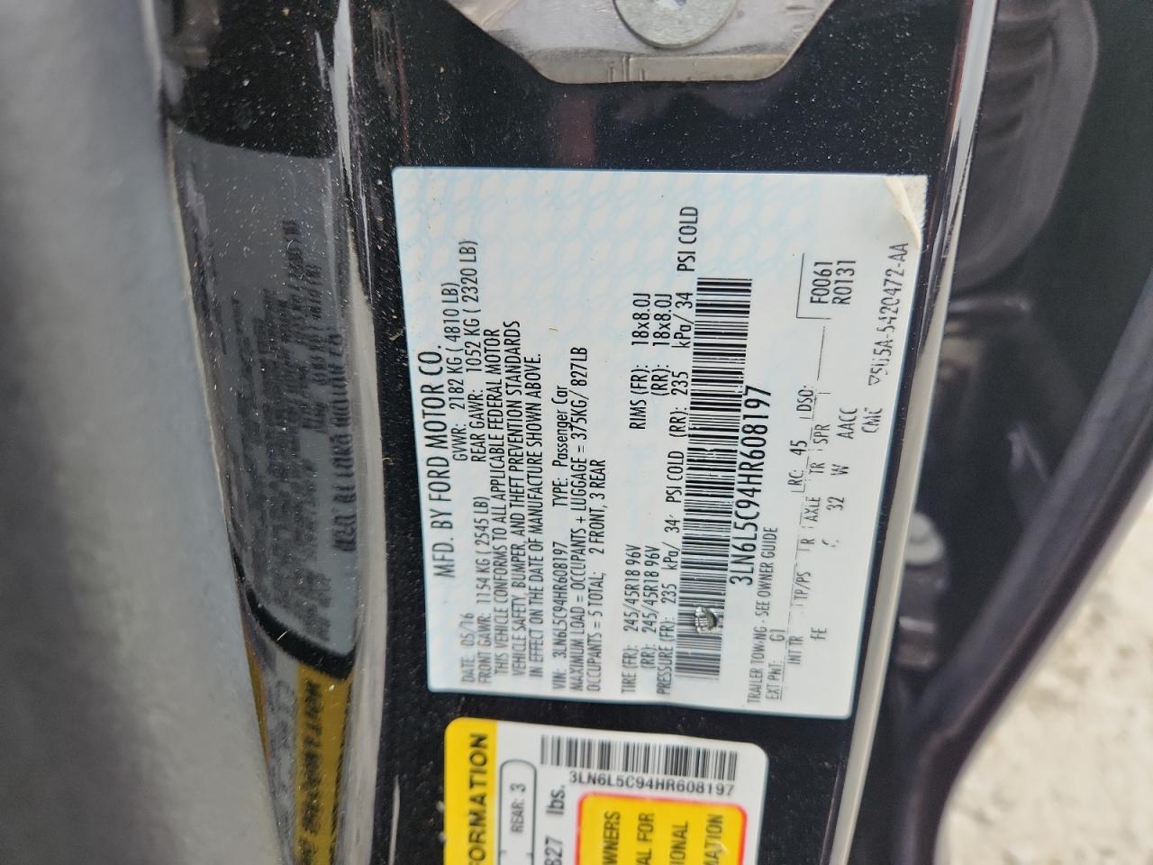 2017 Lincoln Mkz Select VIN: 3LN6L5C94HR608197 Lot: 84780975