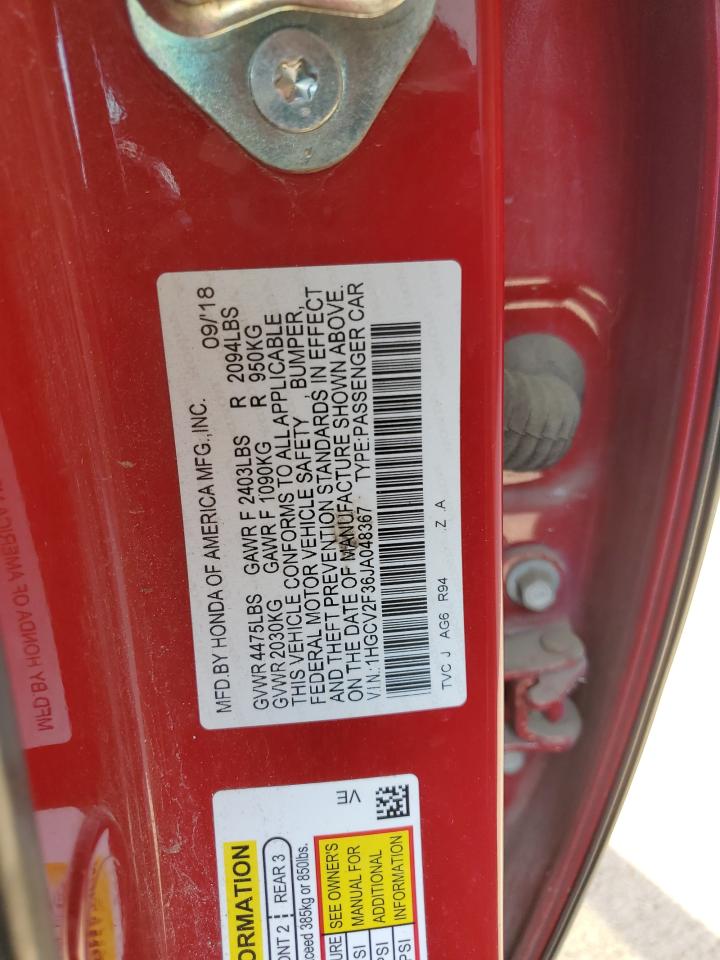 2018 Honda Accord Sport VIN: 1HGCV2F36JA048367 Lot: 80604125