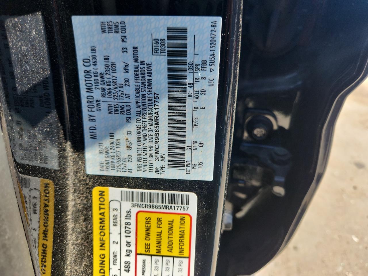 2021 Ford Bronco Sport Big Bend VIN: 3FMCR9B65MRA17757 Lot: 80035105