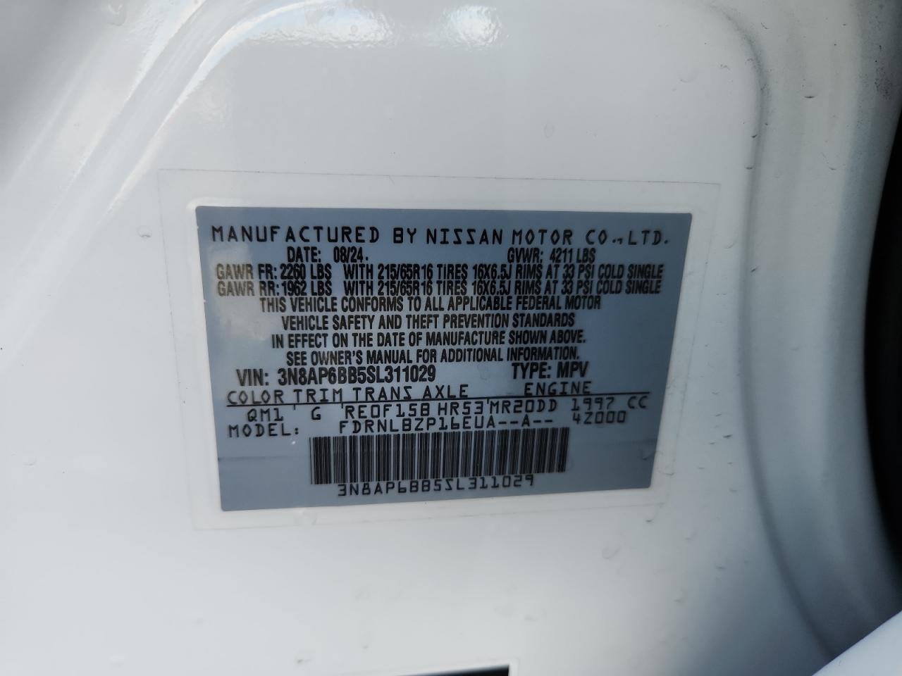 2025 Nissan Kicks S VIN: 3N8AP6BB5SL311029 Lot: 80415015