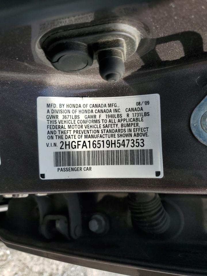 2009 Honda Civic Lx VIN: 2HGFA16519H547353 Lot: 80873645
