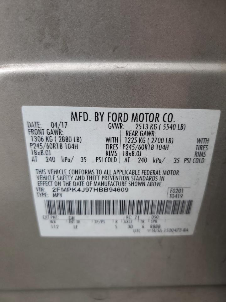 2017 Ford Edge Sel VIN: 2FMPK4J97HBB94609 Lot: 81498035