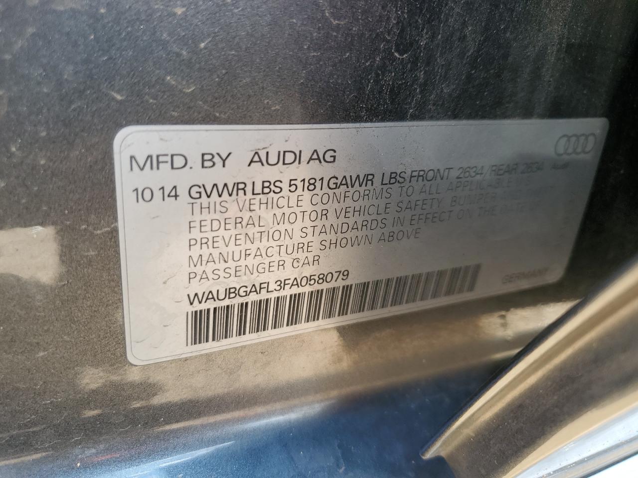 2015 Audi S4 Premium Plus VIN: WAUBGAFL3FA058079 Lot: 71679355