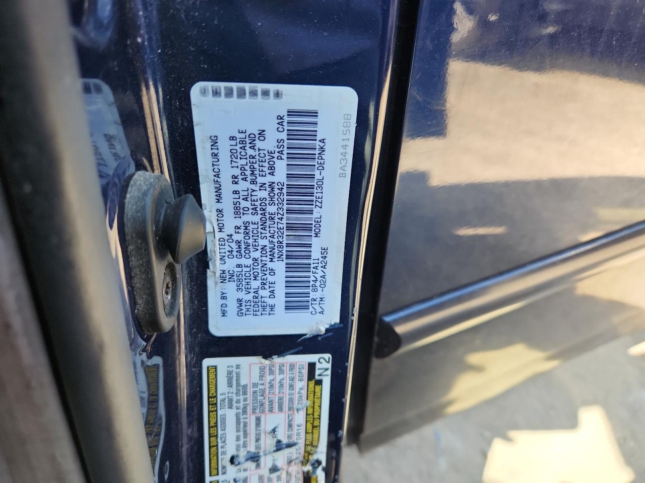 2004 Toyota Corolla Ce VIN: 1NXBR32E74Z332942 Lot: 70992155