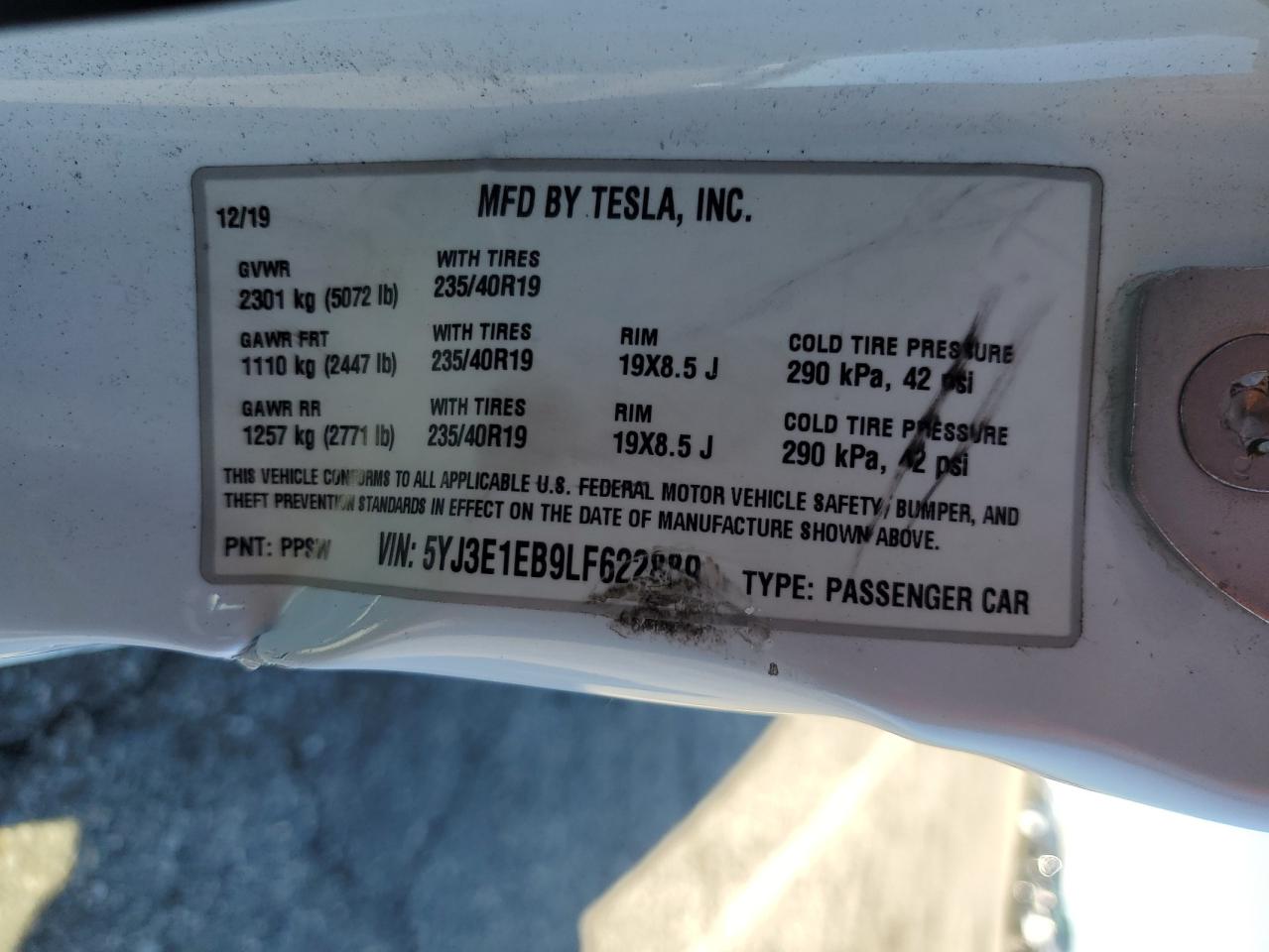 2020 Tesla Model 3 VIN: 5YJ3E1EB9LF622889 Lot: 71284295