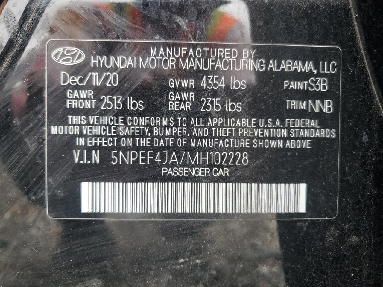 2021 Hyundai Sonata Sel VIN: 5NPEF4JA7MH102228 Lot: 72037275