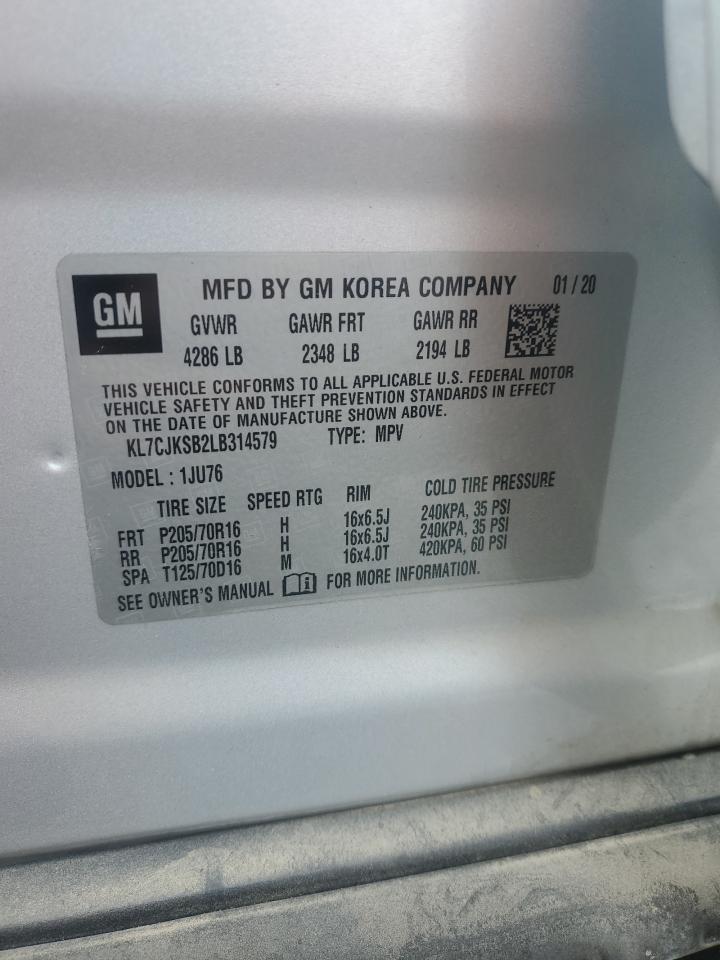 2020 Chevrolet Trax Ls VIN: KL7CJKSB2LB314579 Lot: 81878725