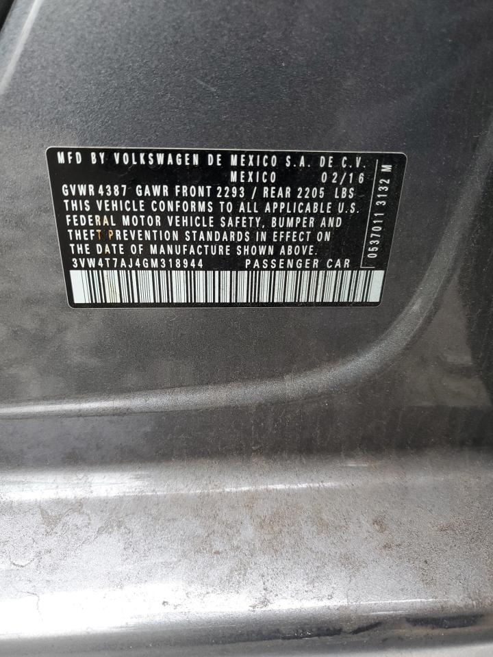 2016 Volkswagen Jetta Gli VIN: 3VW4T7AJ4GM318944 Lot: 72075425