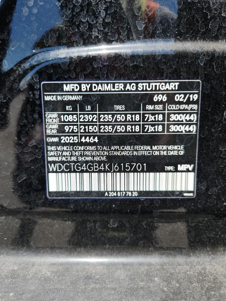 2019 Mercedes-Benz Gla 250 4Matic VIN: WDCTG4GB4KJ615701 Lot: 81456725