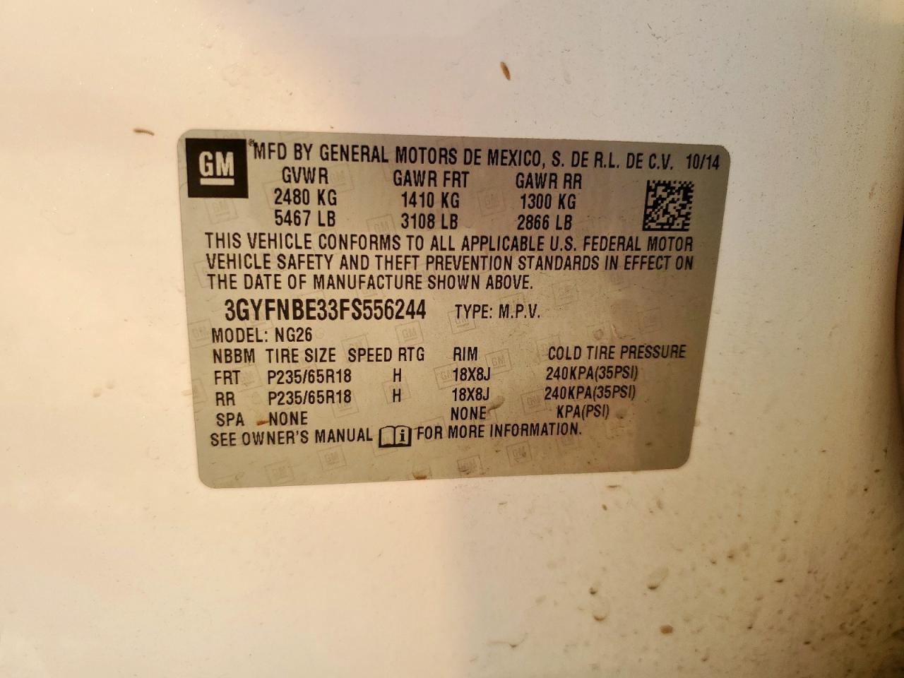 2015 Cadillac Srx Luxury Collection VIN: 3GYFNBE33FS556244 Lot: 80212055