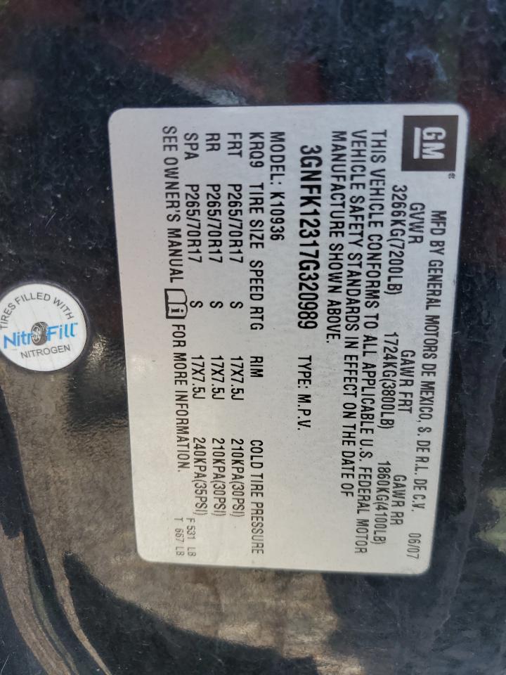 2007 Chevrolet Avalanche K1500 VIN: 3GNFK12317G320989 Lot: 81015735