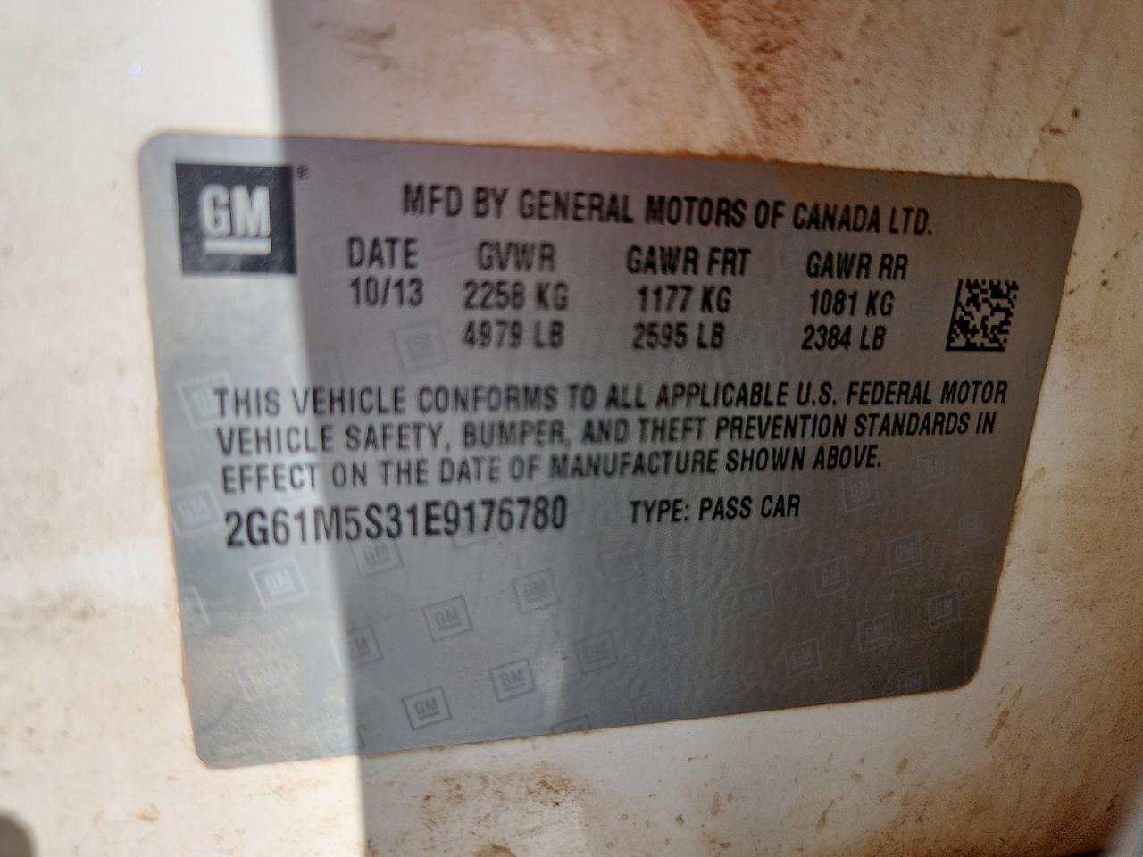 2014 Cadillac Xts Luxury Collection VIN: 2G61M5S31E9176780 Lot: 81734675