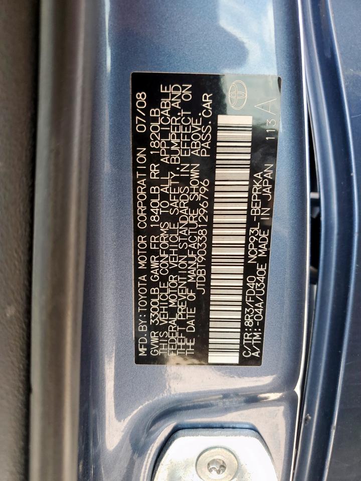 2008 Toyota Yaris VIN: JTDBT903381296796 Lot: 84452265