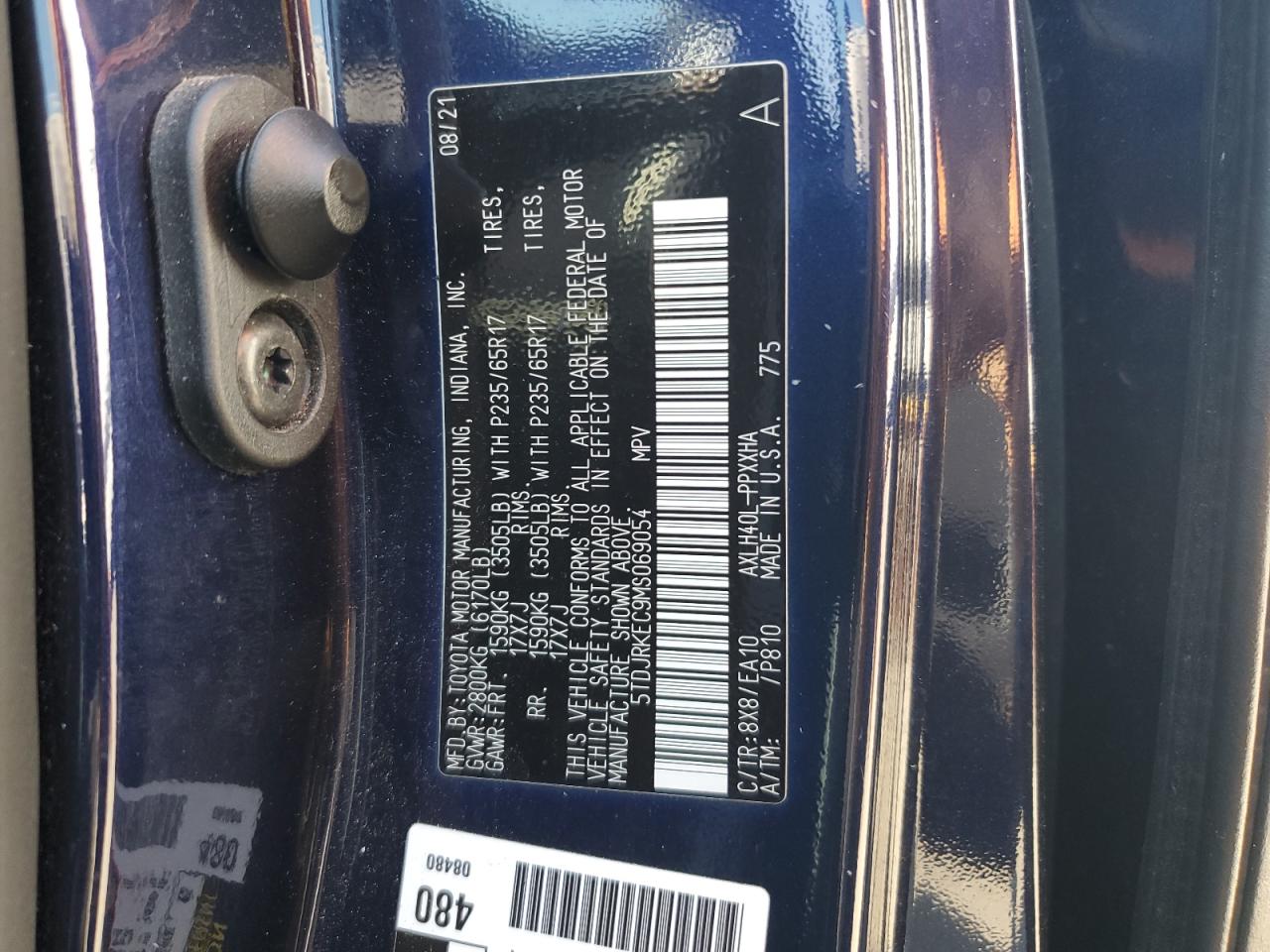 2021 Toyota Sienna Xle VIN: 5TDJRKEC9MS069054 Lot: 71951985