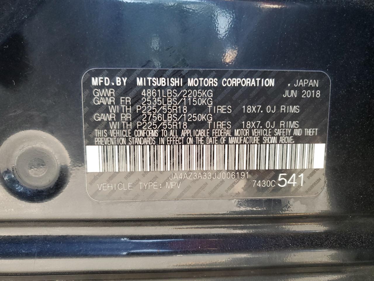 2018 Mitsubishi Outlander Se VIN: JA4AZ3A33JJ006191 Lot: 81095565