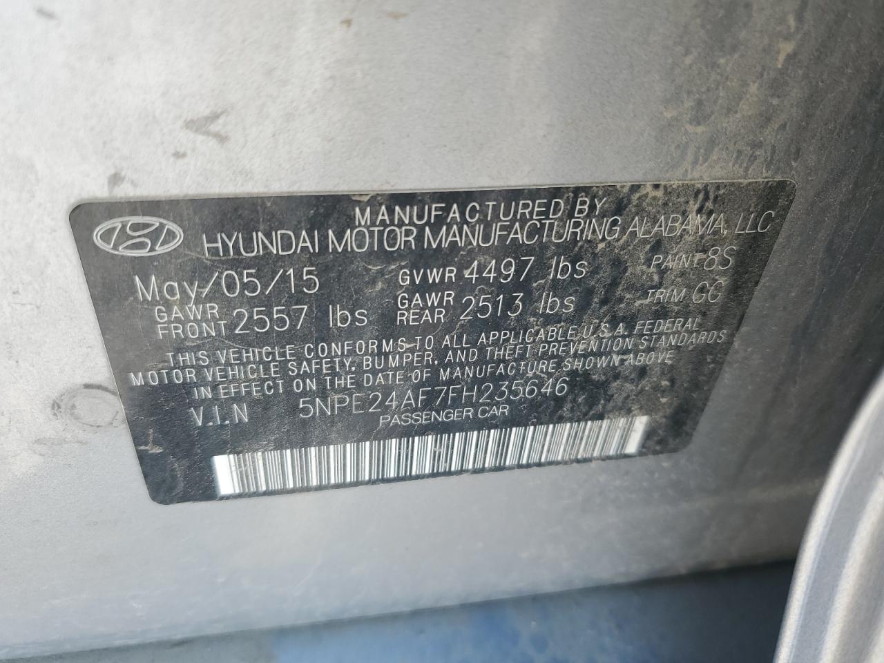 2015 Hyundai Sonata Se VIN: 5NPE24AF7FH235646 Lot: 71197295