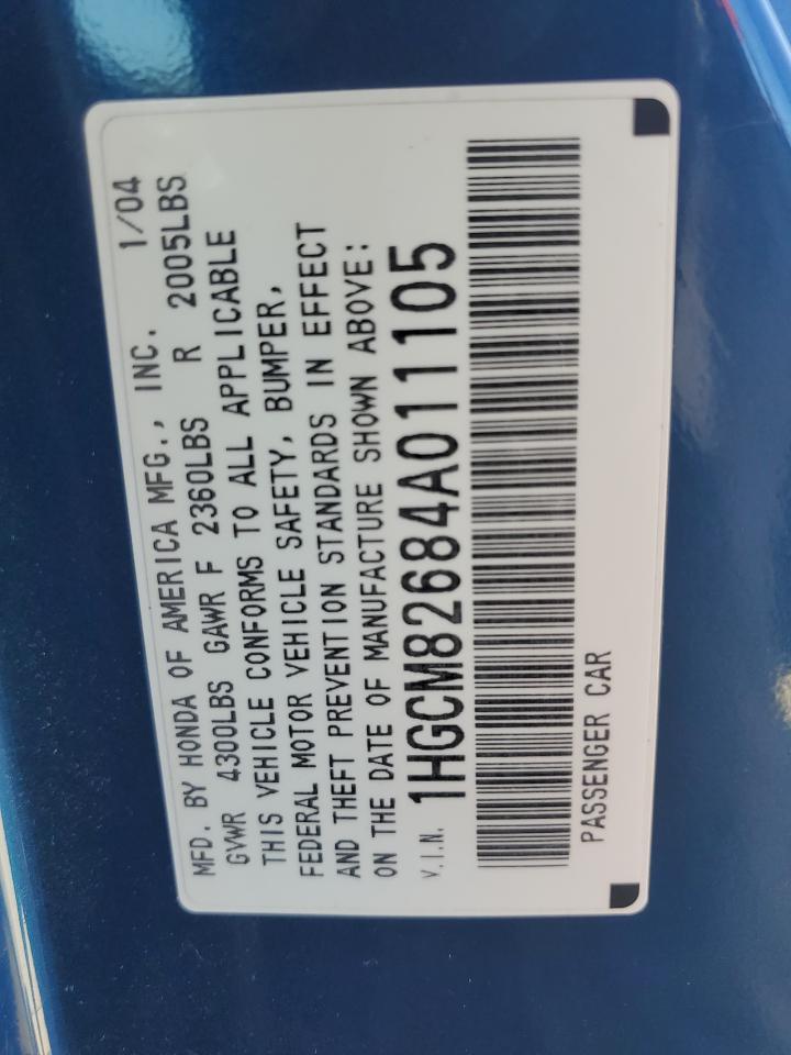 2004 Honda Accord Ex VIN: 1HGCM82684A011105 Lot: 72088665