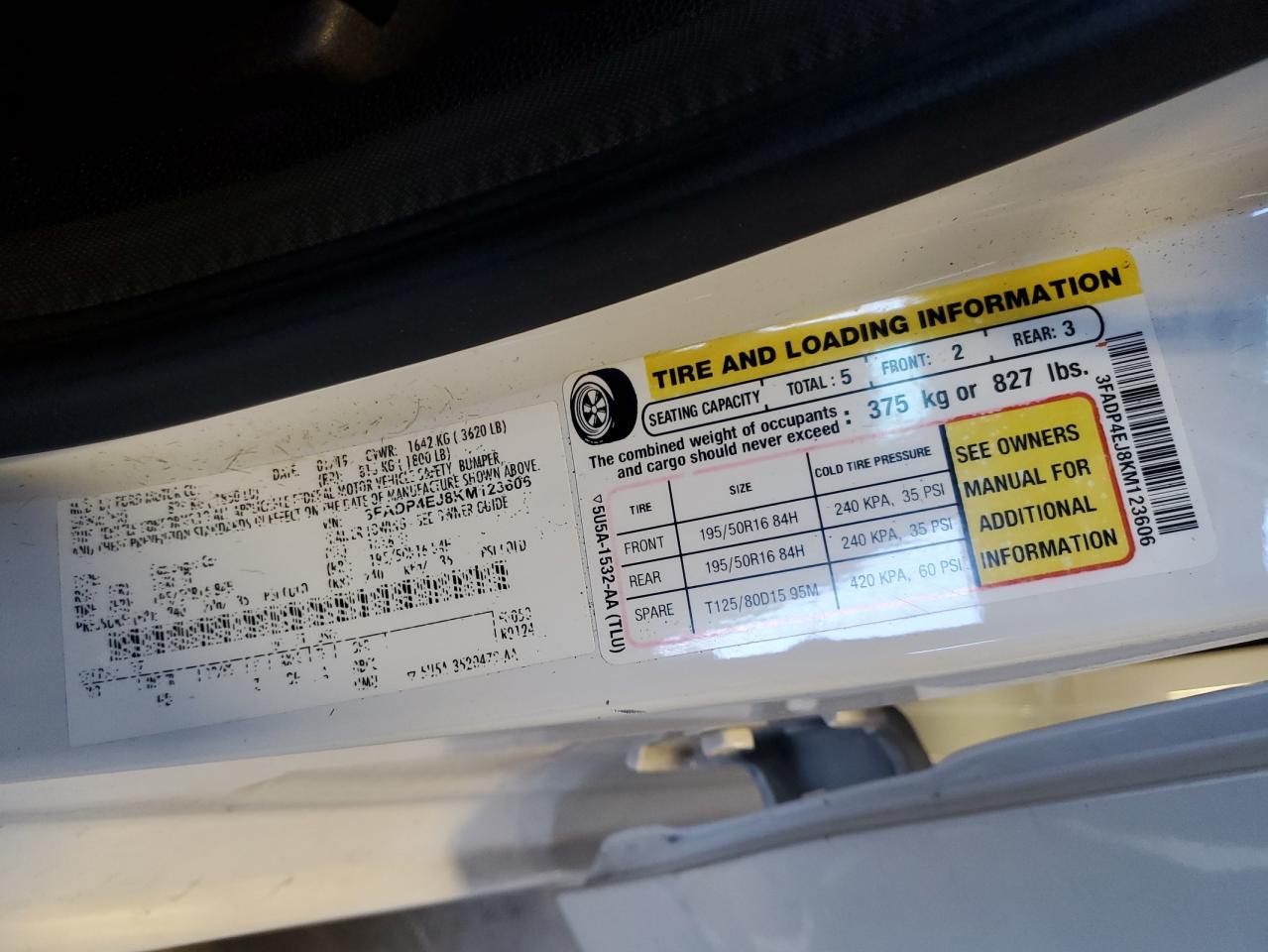 2019 Ford Fiesta Se VIN: 3FADP4EJ8KM123606 Lot: 81850285