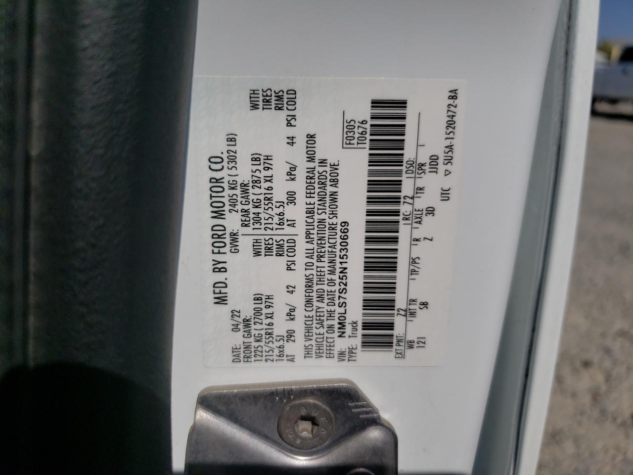 2022 Ford Transit Connect Xl VIN: NM0LS7S25N1530669 Lot: 80938815