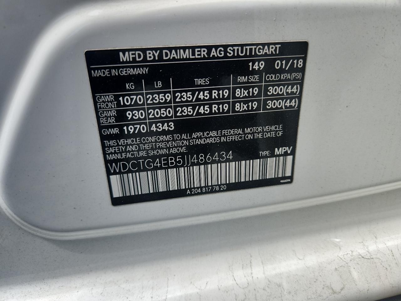 2018 Mercedes-Benz Gla 250 VIN: WDCTG4EB5JJ486434 Lot: 69974945