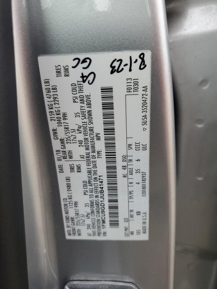 2018 Ford Escape Se VIN: 1FMCU9GD1JUB41471 Lot: 80118485