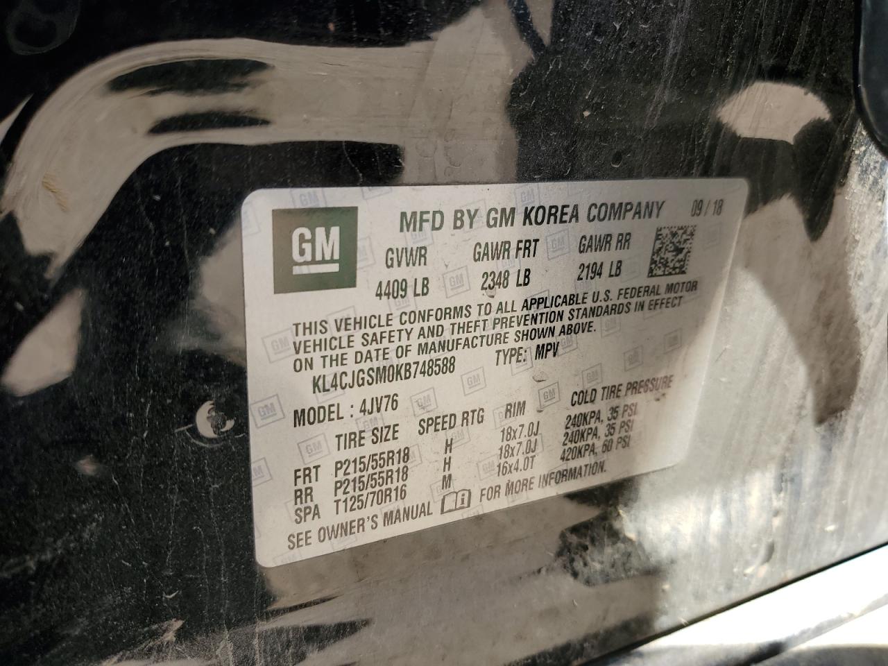 2019 Buick Encore Essence VIN: KL4CJGSM0KB748588 Lot: 80213305