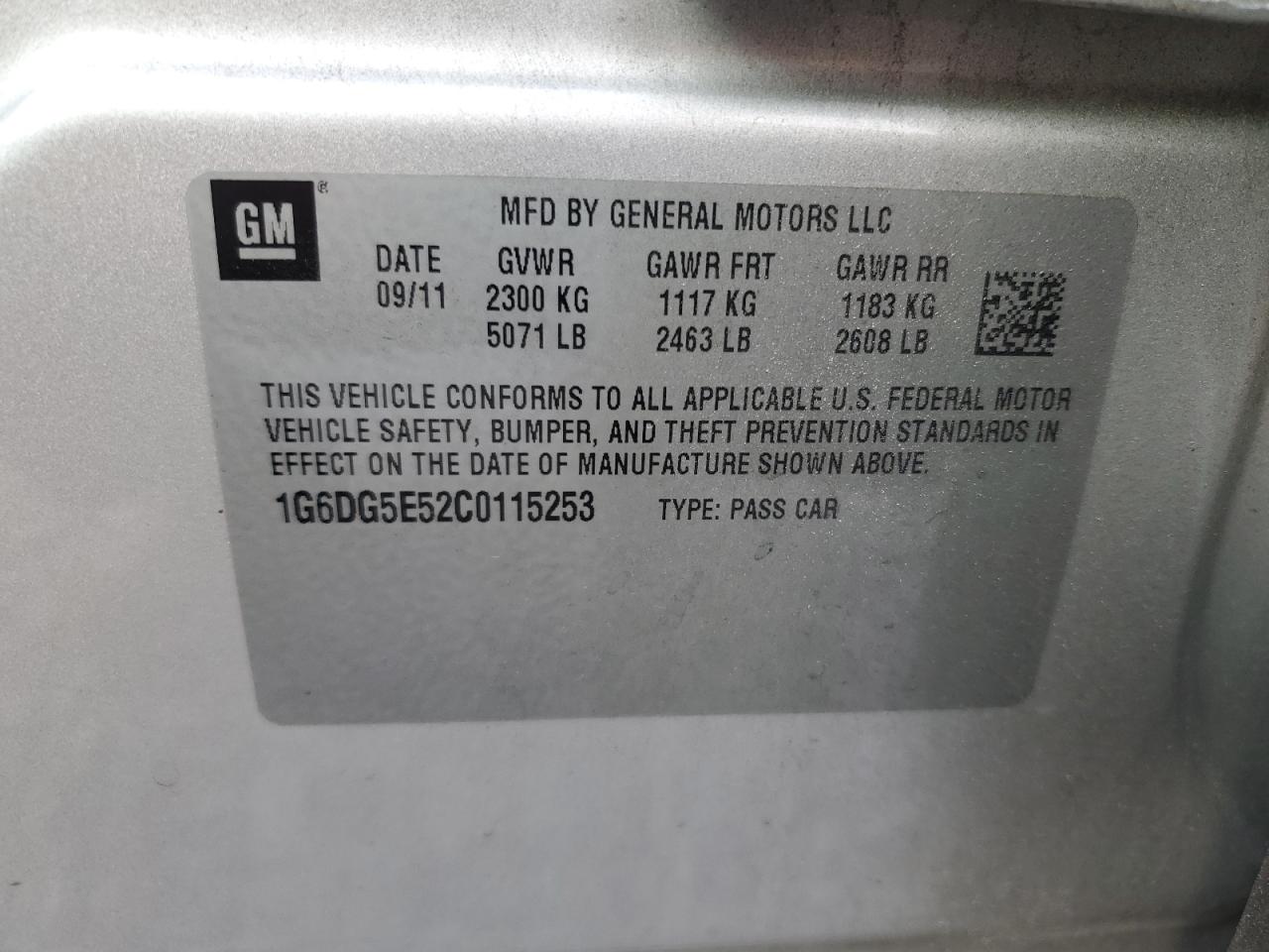 2012 Cadillac Cts Luxury Collection VIN: 1G6DG5E52C0115253 Lot: 81227835