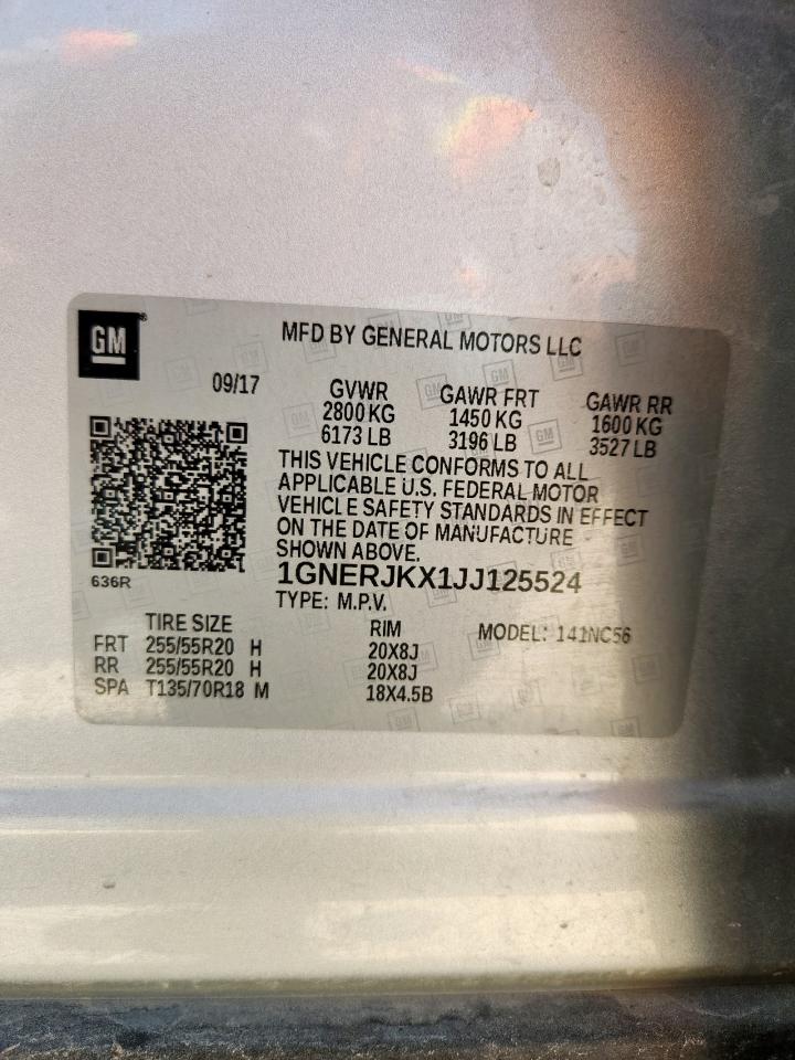 2018 Chevrolet Traverse Rs VIN: 1GNERJKX1JJ125524 Lot: 80156275