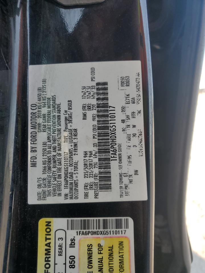 2016 Ford Fusion Se VIN: 1FA6P0HDXG5110117 Lot: 80371085