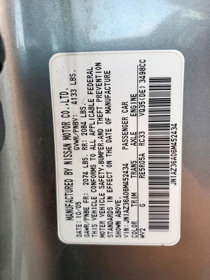 2006 Nissan 350Z Roadster VIN: JN1AZ36A06M452434 Lot: 80031065