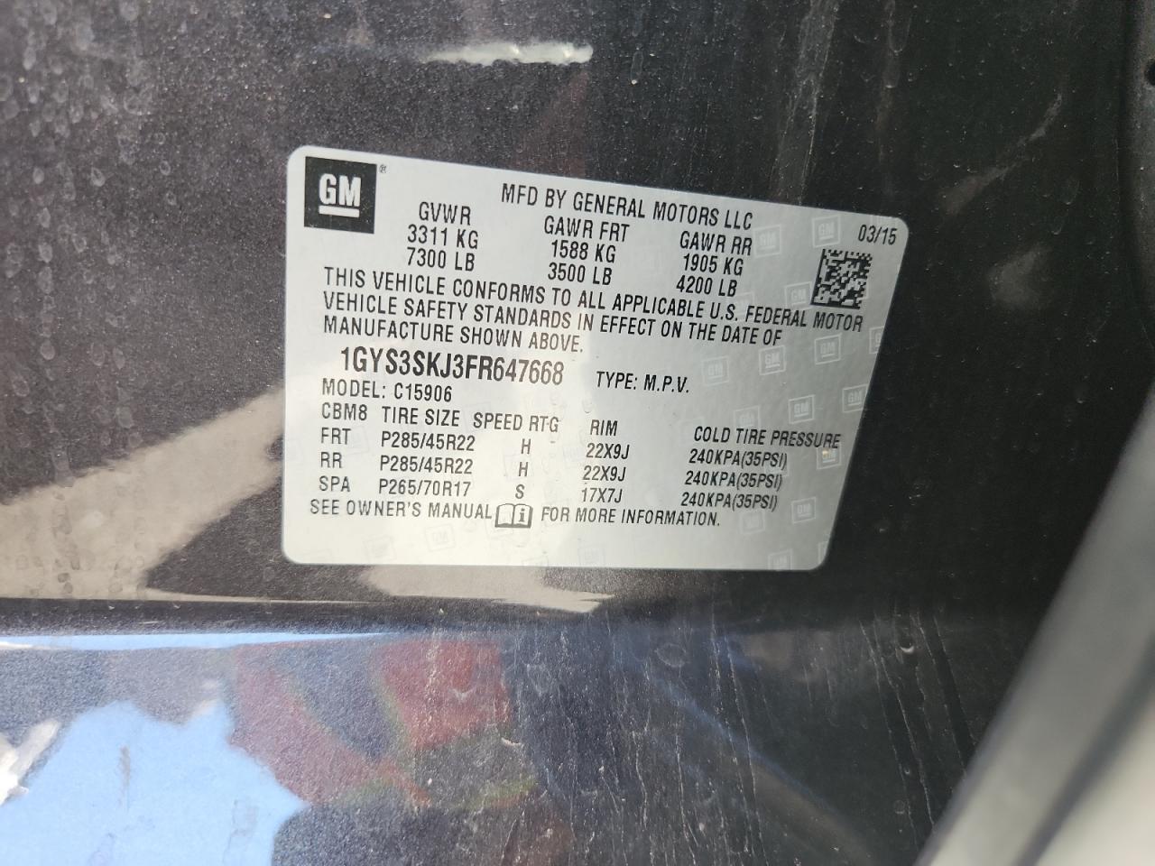 2015 Cadillac Escalade Esv Luxury VIN: 1GYS3SKJ3FR647668 Lot: 81717915