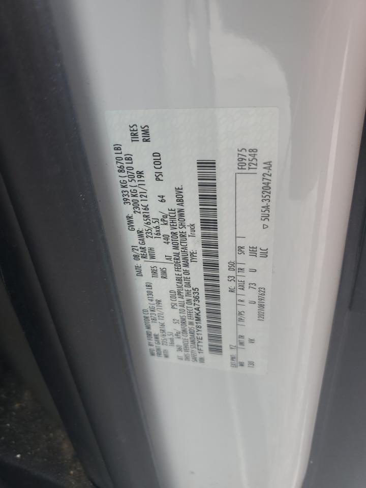 2021 Ford Transit T-150 VIN: 1FTYE1Y81MKA73635 Lot: 80833005