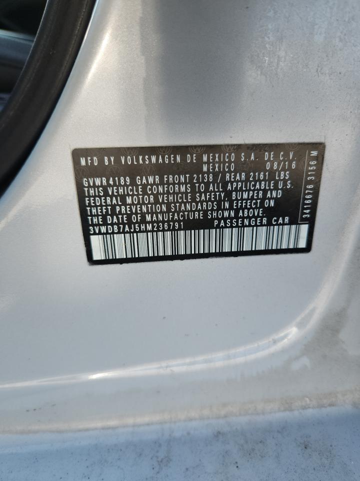 2017 Volkswagen Jetta Se VIN: 3VWDB7AJ5HM236791 Lot: 80518805