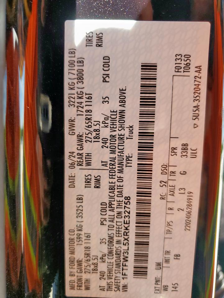 2024 Ford F150 Xlt VIN: 1FTFW3L5XRKE32758 Lot: 83805415