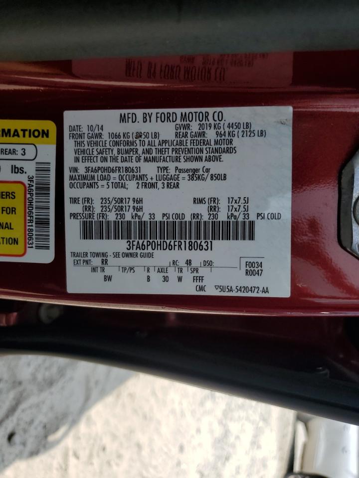 2015 Ford Fusion Se VIN: 3FA6P0HD6FR180631 Lot: 71074215