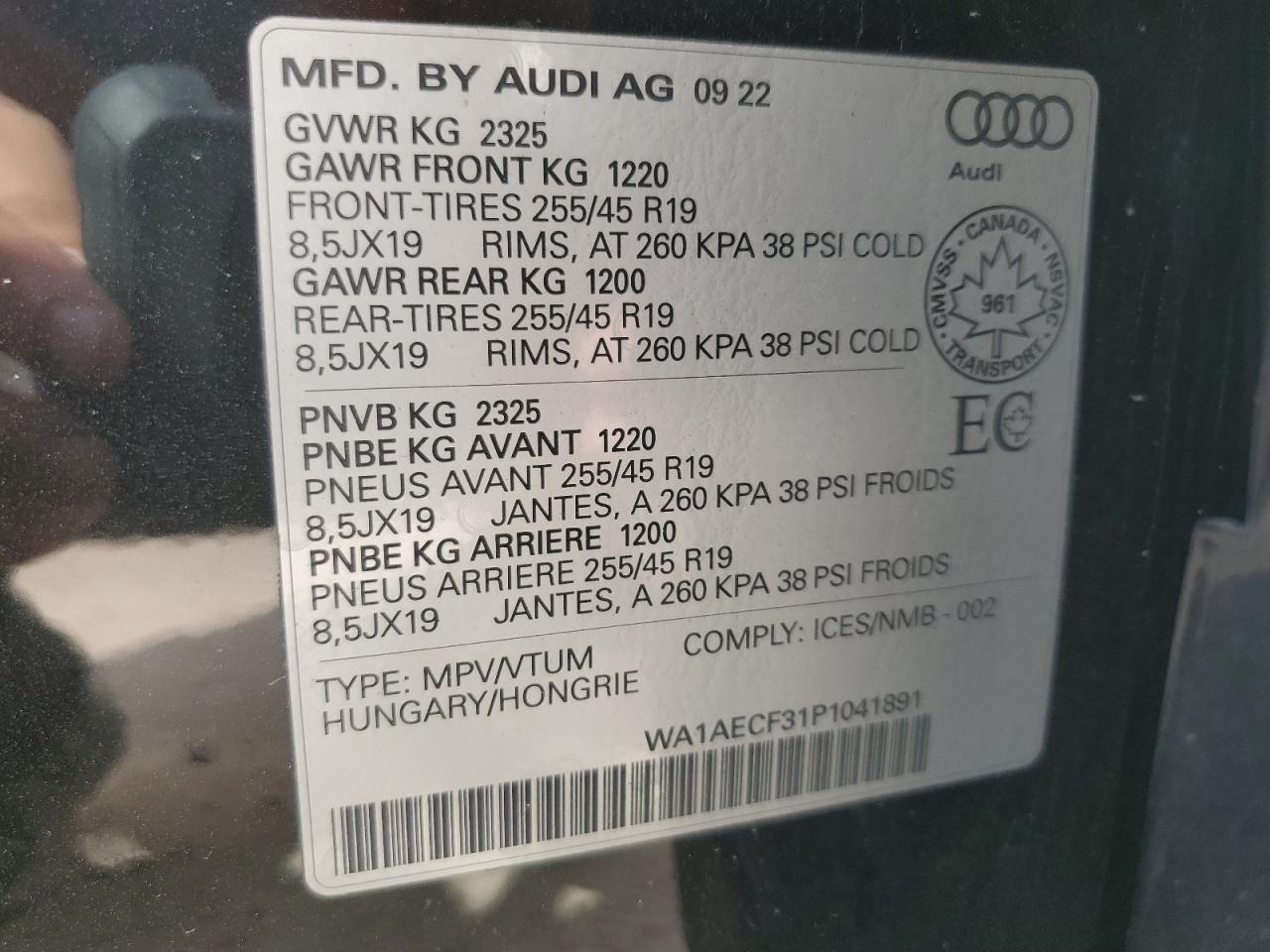 2023 Audi Q3 Komfort 45 VIN: WA1AECF31P1041891 Lot: 80474265