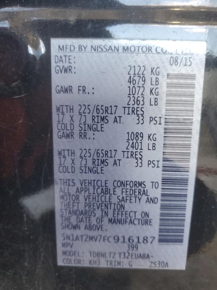 2015 Nissan Rogue S VIN: 5N1AT2MV7FC916187 Lot: 84373695