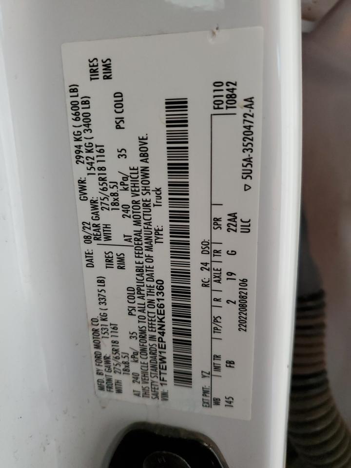 2022 Ford F150 Supercrew VIN: 1FTEW1EP4NKE61360 Lot: 71524745