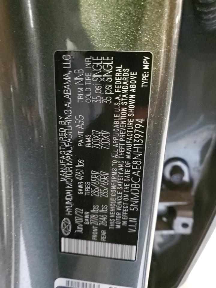 2022 Hyundai Tucson Sel VIN: 5NMJBCAE8NH139794 Lot: 80824215