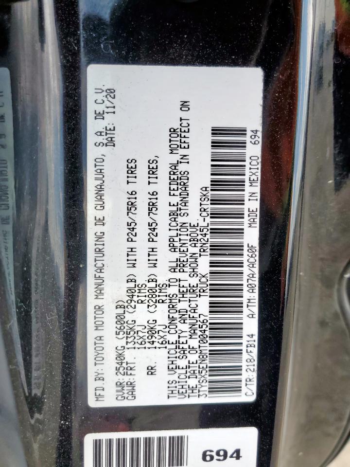 2021 Toyota Tacoma Access Cab VIN: 3TYSX5EN8MT004567 Lot: 81614445