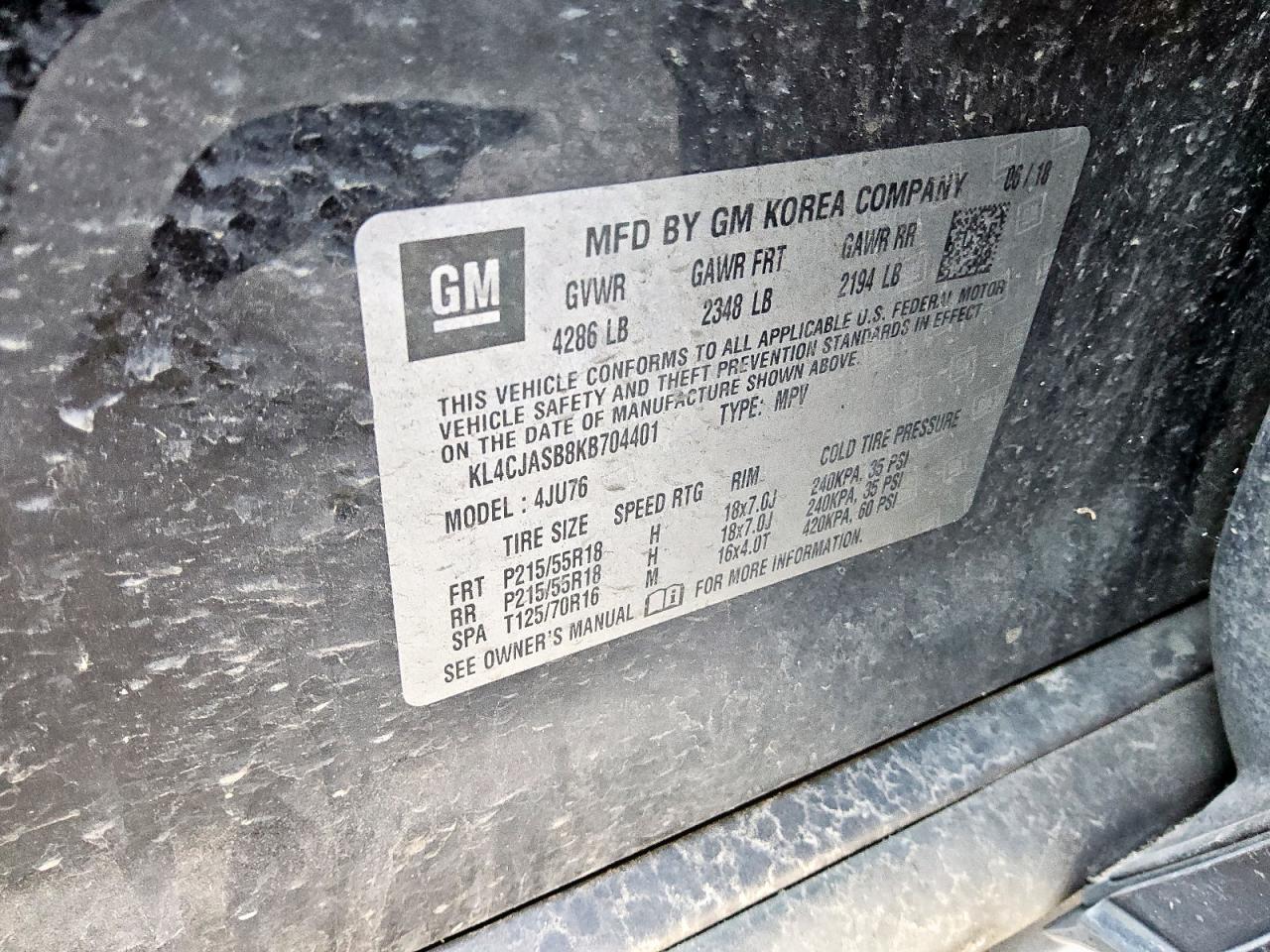 2019 Buick Encore Preferred VIN: KL4CJASB8KB704401 Lot: 80407345