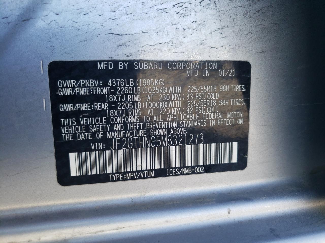 2021 Subaru Crosstrek Limited VIN: JF2GTHNC5M8321273 Lot: 81734715
