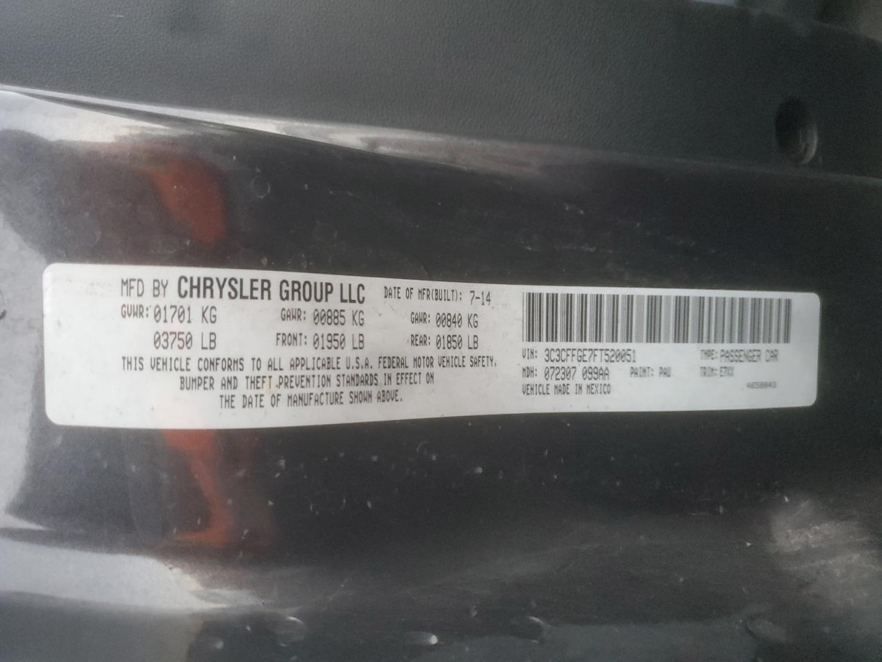 2015 Fiat 500 Electric VIN: 3C3CFFGE7FT520051 Lot: 80852455