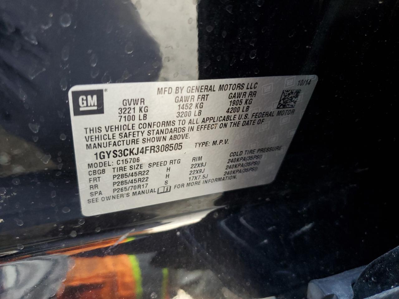 2015 Cadillac Escalade Premium VIN: 1GYS3CKJ4FR308505 Lot: 83992225