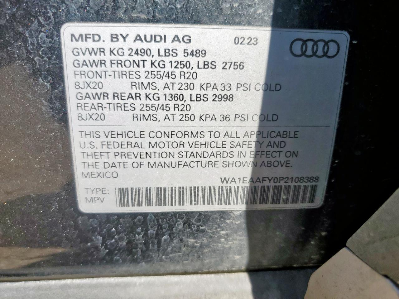 2023 Audi Q5 Premium Plus 45 VIN: WA1EAAFY0P2108388 Lot: 80125735