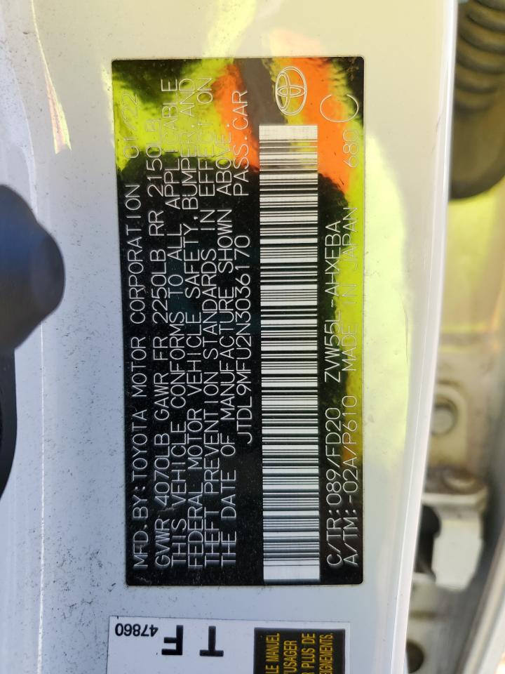 2022 Toyota Prius Le VIN: JTDL9MFU2N3036170 Lot: 81492595