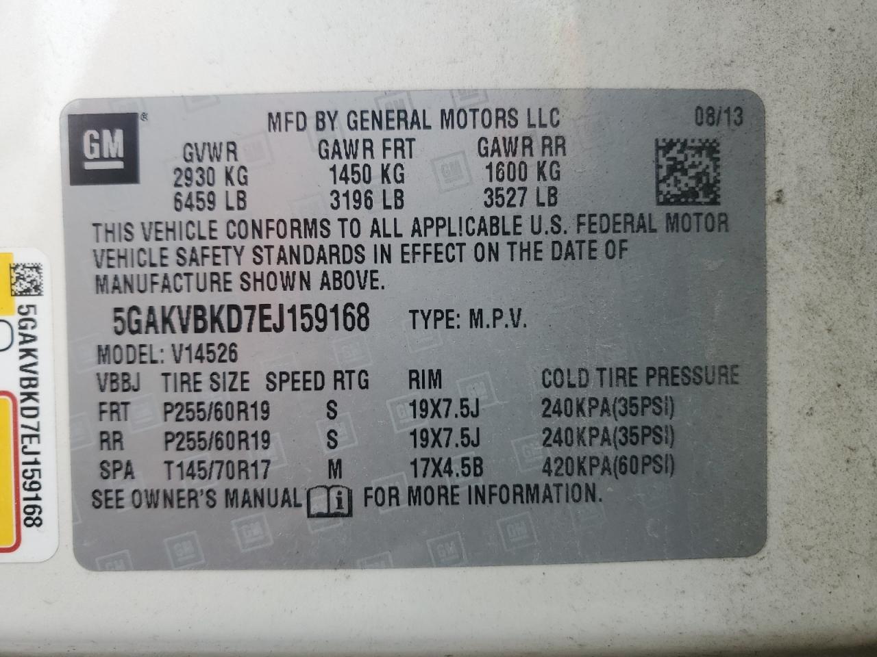 2014 Buick Enclave VIN: 5GAKVBKD7EJ159168 Lot: 81572165